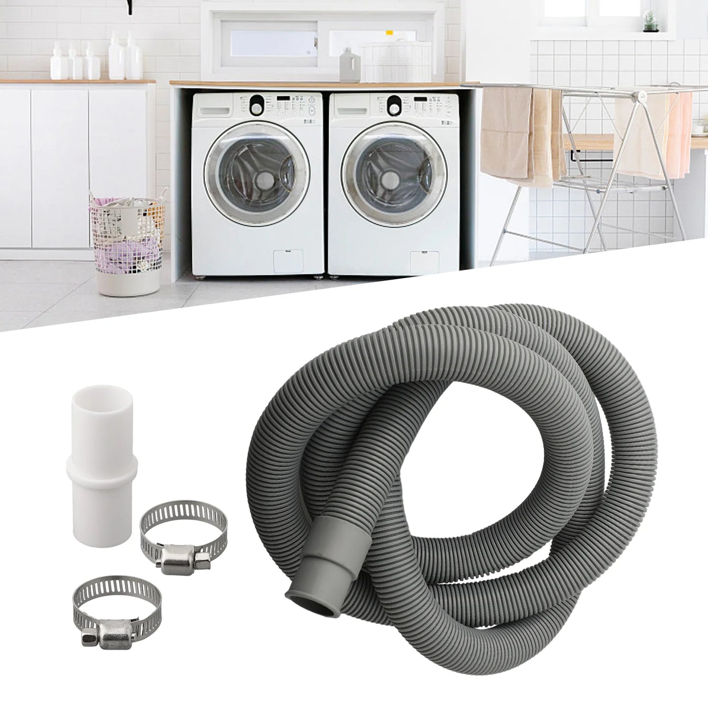 Washing Machine and Dishwasher Drain Hose, 70/150/200cm, Extension Hose with Clamps, Washing Machine Accessory Kit