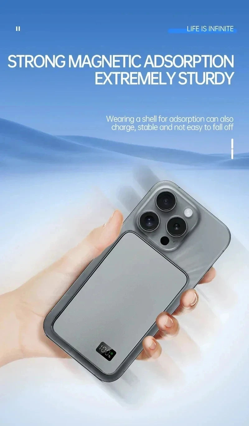 Batterie Externe Magnétique Sans Fil Ultra-Fine 500000mAh — Charge Super Rapide, Écran LED