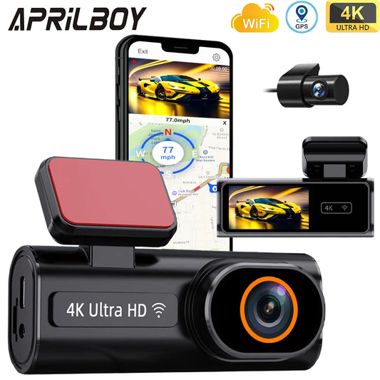 Caméra de tableau de bord avant de voiture Ultra HD 4K, Mini WIFI DVR, boîte noire, avec moniteur de stationnement 24H, Vision nocturne, GPS/caméra de vue arrière en option