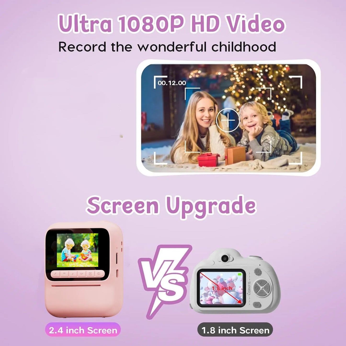 Instant Camera for Kids, Color Printing, 32GB, 1080P, Thermal Print Toy, Photo, Video Games, Music, Children's Gift