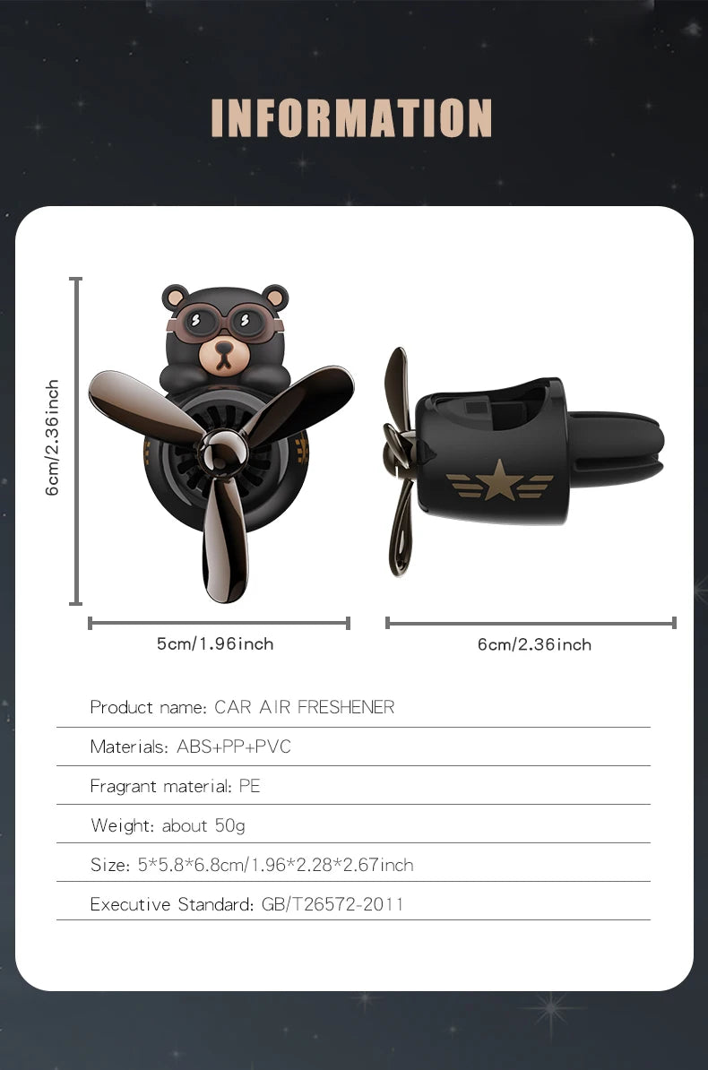 Inodore bricolage parfum ornement avion pilote ours voiture désodorisant décoration accessoires arôme évent clip parfumé diffuseur hommes