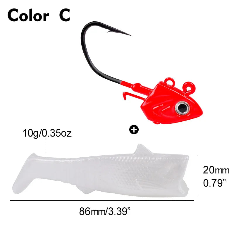 Hameçon de pêche au bar 30g 35g 45g, crochet de gabarit pour ver souple, matériel de pêche en mer, leurre en forme de tête de poisson, appât pour brochet