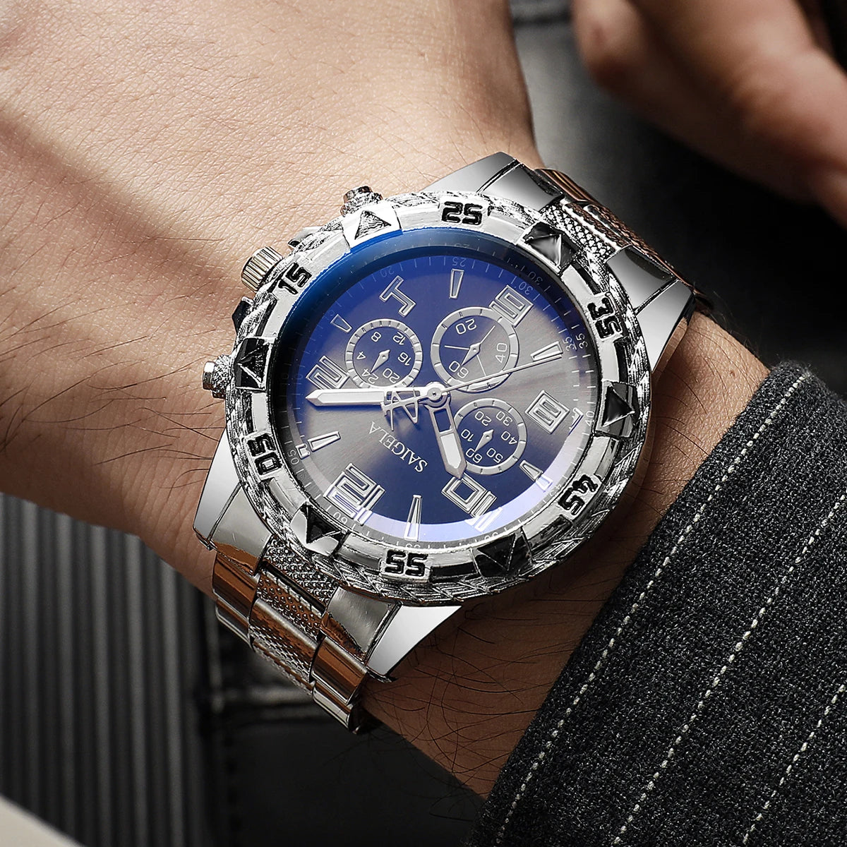 Set of quartz watches for businessmen, Arabic dial, steel strap, men's fashion, no box, 2 pieces per set