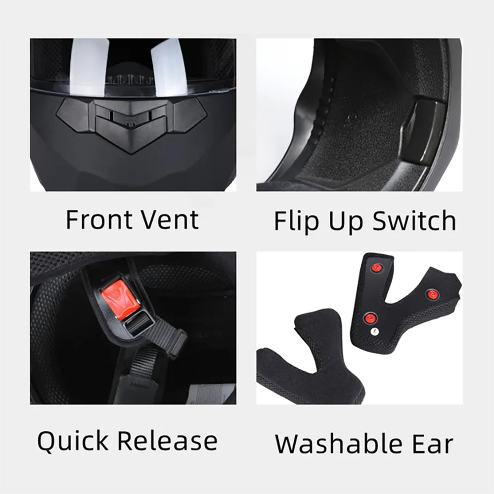 Casque Moto Bluetooth Intégral Homme — Motocross Rabattable Certifié DOT
