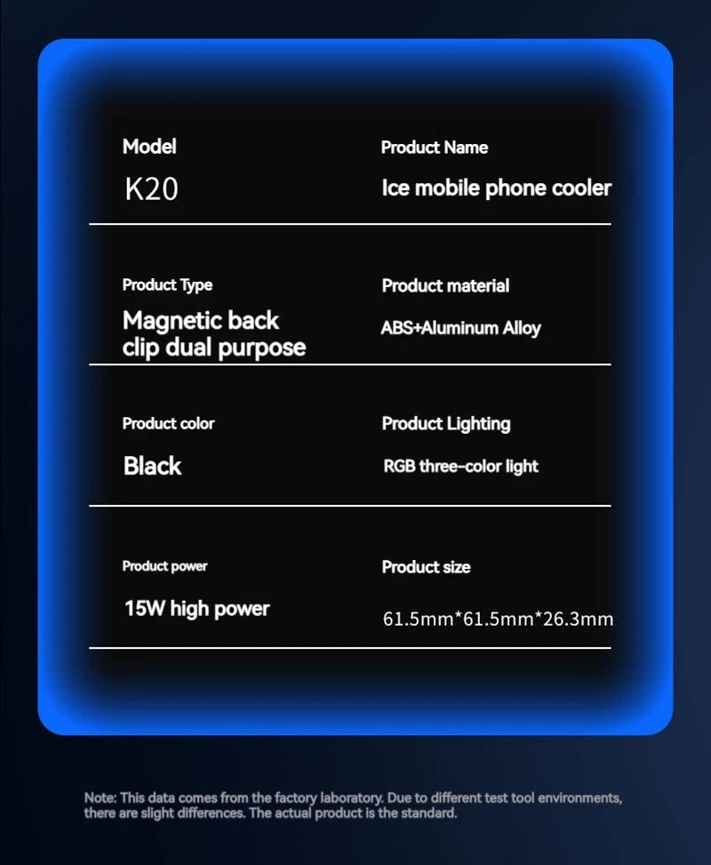 Refroidisseur de téléphone universel pour le jeu, ventilateur de refroidissement semi-conducteur magnétique avec écran numérique et lumières RVB