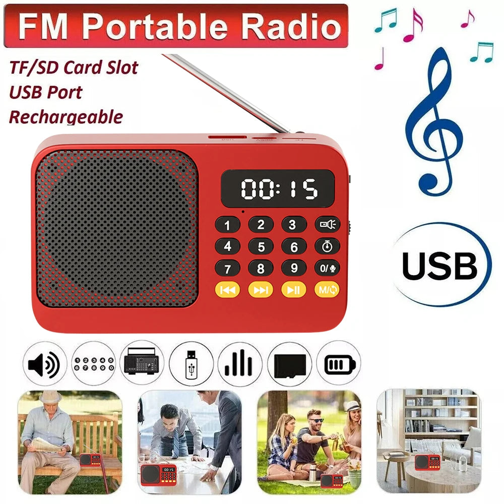 Radio FM portátil Bluetooth 5.0, pequeña caja de sonido recargable de emergencia, Mini altavoz Vintage, reproductor de MP3, compatible con tarjeta TF, unidad USB
