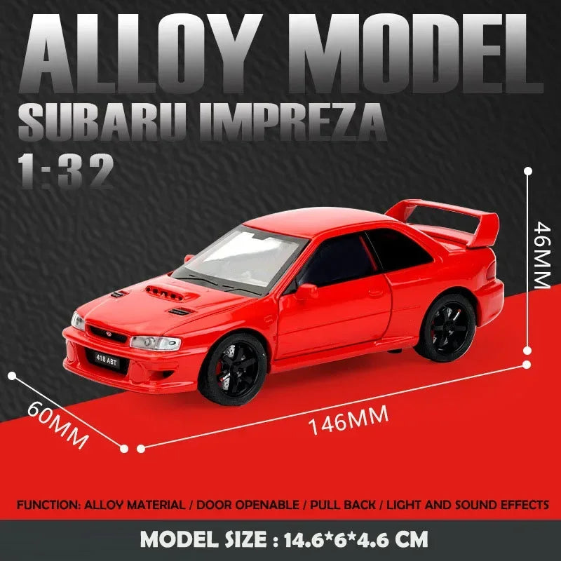 Simulación 1:32 Subaru Impreza WRX 22B STI Modelo de coche modificado de aleación de metal fundido a presión Coche en miniatura Regalo de cumpleaños para niños