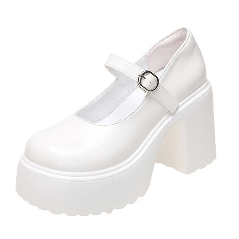 Chaussures Mary Jane noires à talons très hauts pour femme 2026, escarpins gothiques à plateforme épaisse, grande taille, avec boucle de cheville, chaussures de soirée Lolita 42