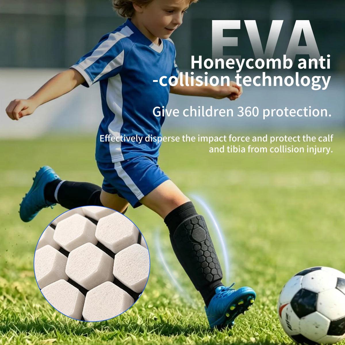 Protège-Tibias Football Enfant EVA Alvéolé — Silicone Antidérapant, Léger
