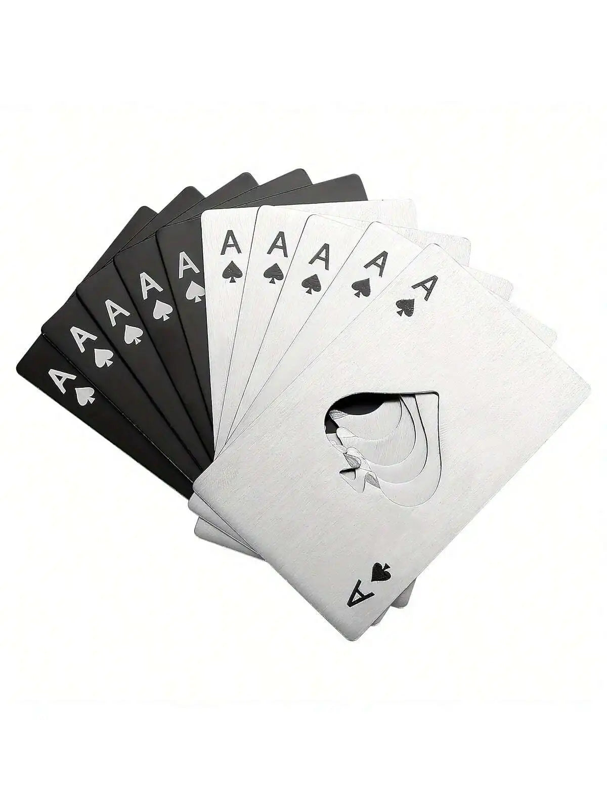 Palas de acero inoxidable, botellero, abridor de botellas, cartas de juego, abridor de botellas, tarjeta de crédito, abridor de cerveza.