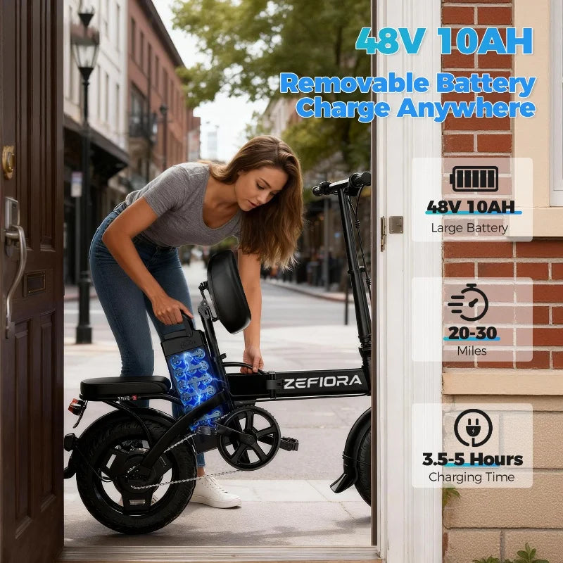Vélo Électrique 1000W/2000W 48V Aluminium 14 Pouces — 30 Miles Homme Femme Ville