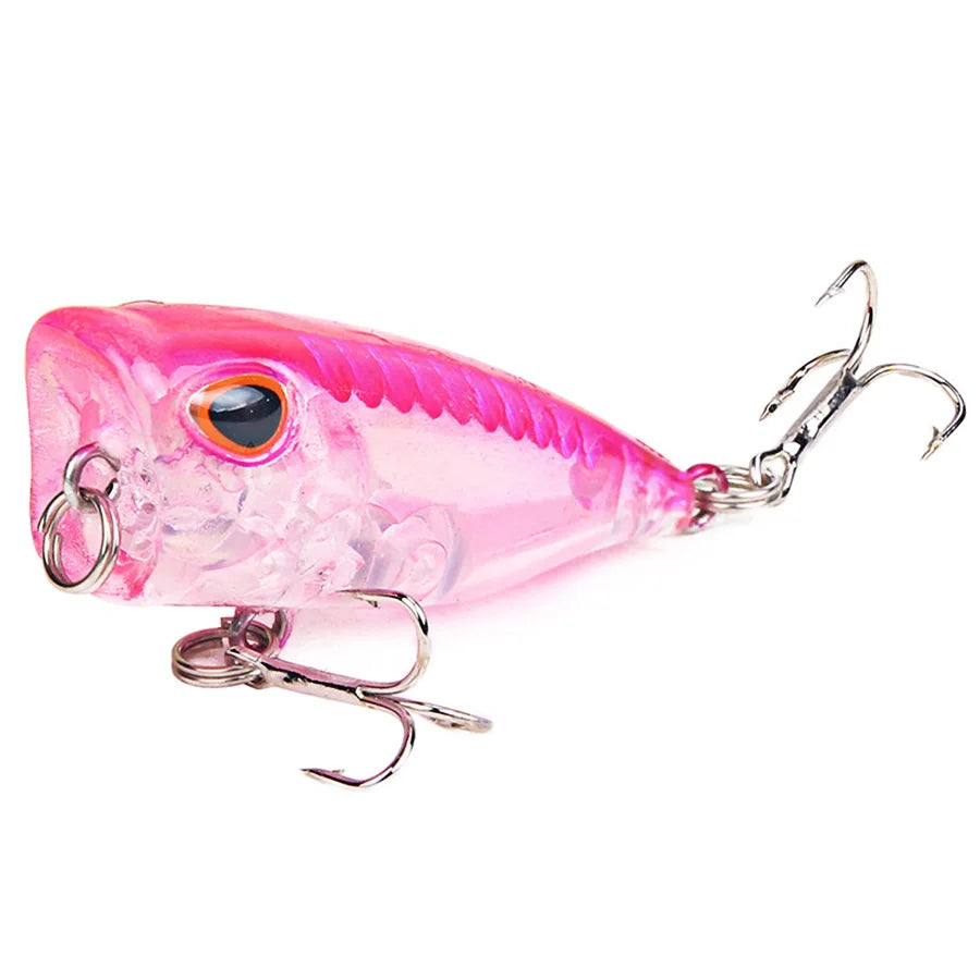 Ensemble de 7 leurres de pêche Mini Popper Crankbaits, yeux 3D, appâts durs, kit de leurres artificiels, wobblers pour la pêche à la traîne, brochet, surface de l'eau, swimbaits