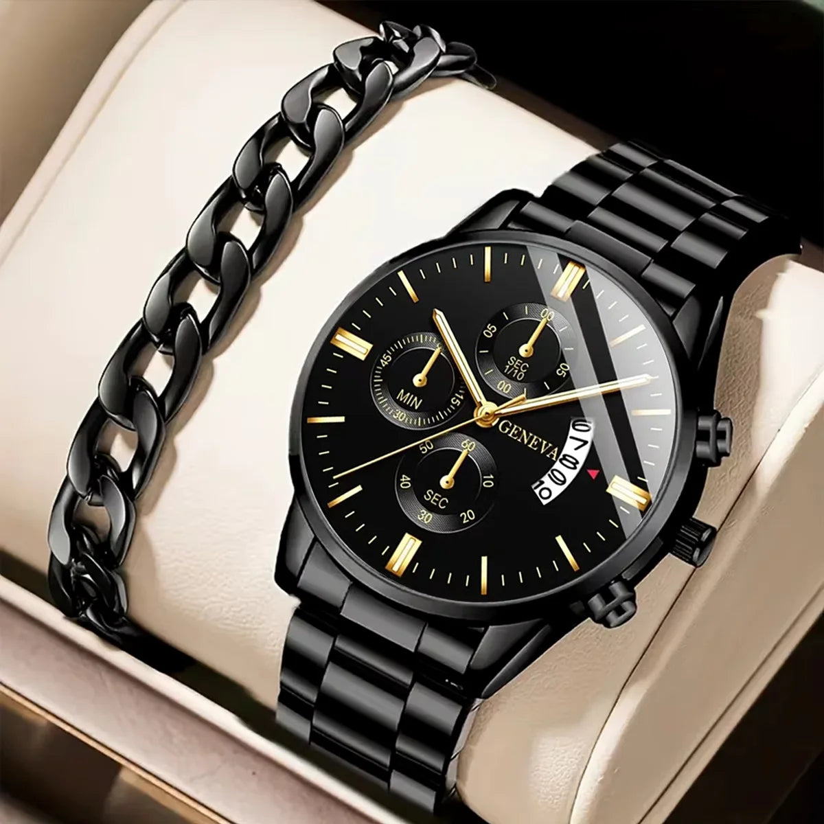 Montre Quartz Acier Inoxydable Homme — Calendrier Affaires Bracelet