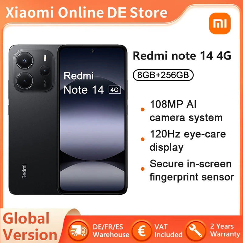 Version Globale Redmi Note 14 4G Smartphone MediaTek Helio G99-Ultra NFC Appareil Photo 108MP Écran AMOLED 6,67'' Batterie 5500mAh