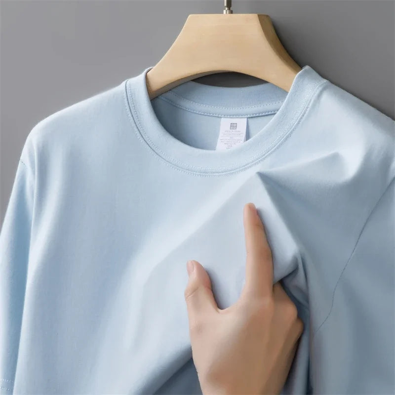 230g Men's Oversized Thick Crew Neck T-Shirt Summer Short Sleeve T-Shirt Pure Cotton Solid Color Top Casual Versatile T-Shirt
