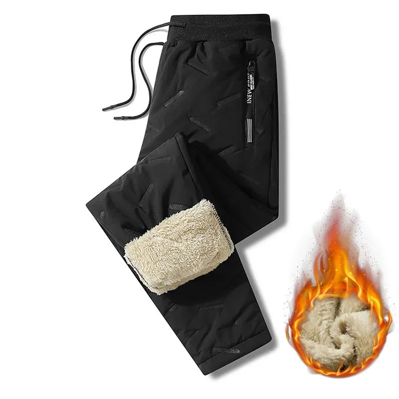 Pantalón de chándal térmico de lana de cordero para hombre, pantalón cálido de algodón, pantalón impermeable, pantalón cortavientos, ropa de chándal de invierno, aspecto de peluche, sonrisa, fjCasual