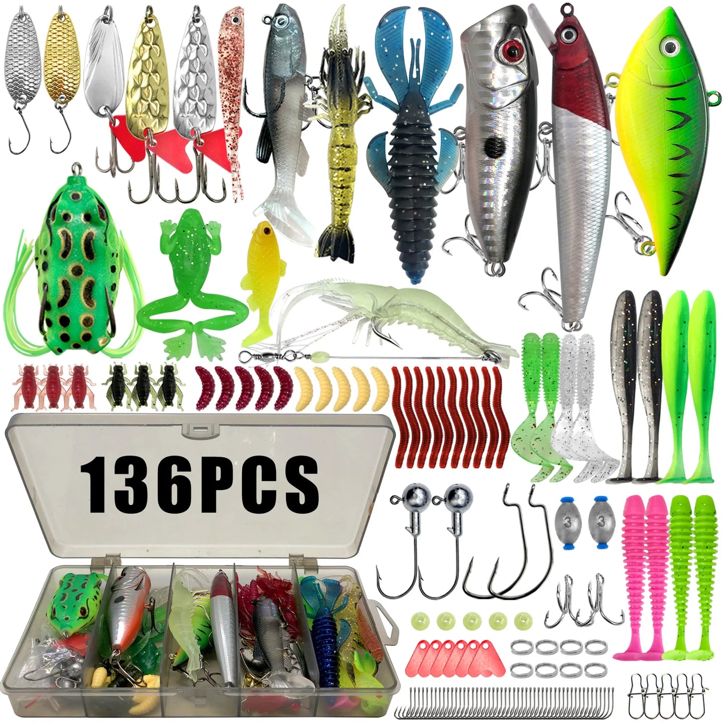 Kit de leurres de pêche pour truite, brochet, basse, multi-leurre, ensemble de matériel superposé, équipement professionnel, 86/88/136/149/366 pièces