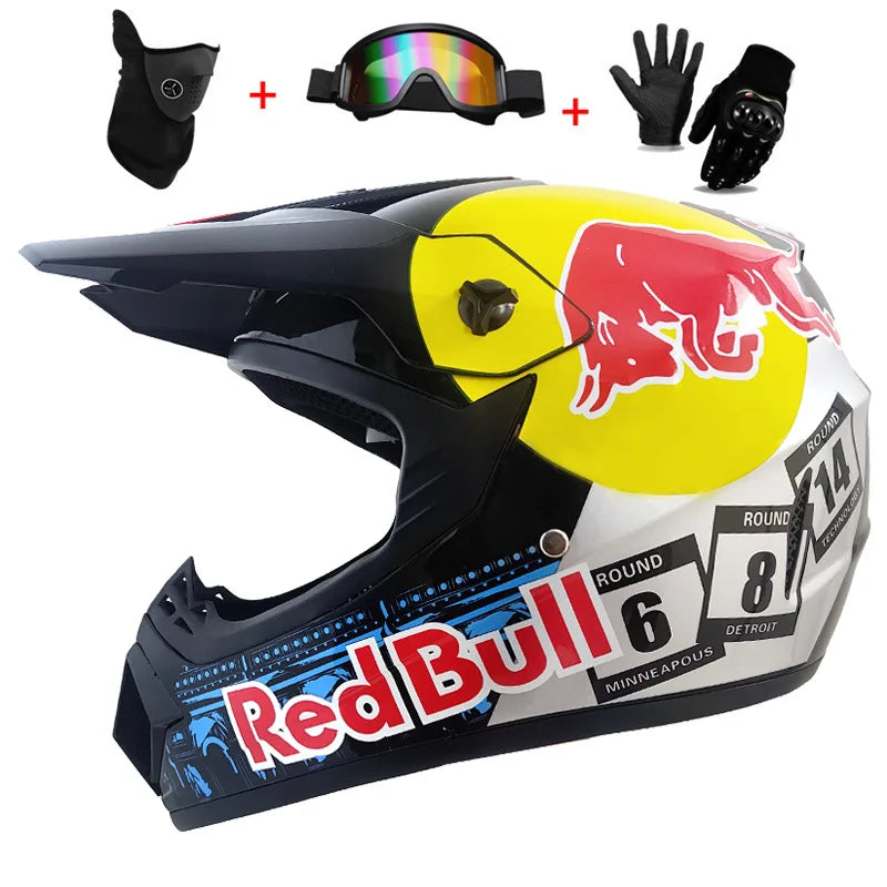 Casco completo de moto para niños, cascos de motocross para niños, gafas de moto todoterreno, guantes de protección para ciclismo