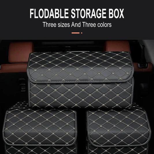 Caja de almacenamiento para maletero de coche, de gran capacidad, herramientas multiusos para automóvil, bolsa de almacenamiento, almacenamiento, cuero, plegable para emergencia