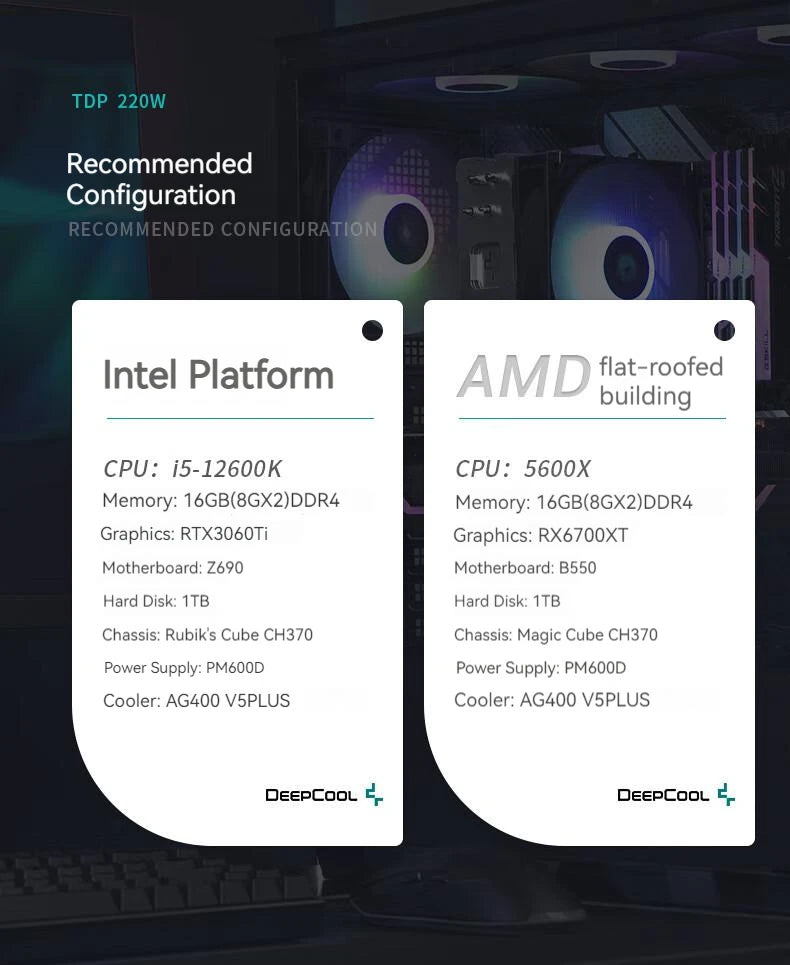 DEEPCOOL AG400 4 caloducs double ventilateur CPU radiateur de refroidissement par Air 2000 tr/min ventilateur de refroidissement de bureau pour Intel LGA1700 1200 115X AMD AM4