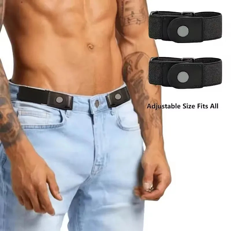 2 piezas en conjunto, cinturón elástico sin hebilla para mujeres y hombres, cinturón elástico unisex para pantalones vaqueros casuales, cinturones invisibles ajustables sin hebilla