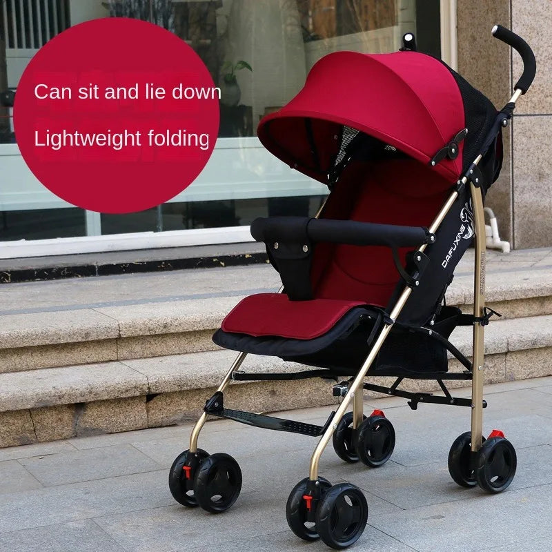 Poussette Bébé Poignée Dorée Pliable — Ultra-Légère Voyage Plein Air