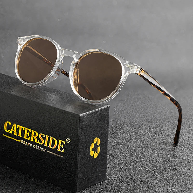 CATERSIDE Polarized Retro Round Sunglasses for Men and Women, TR90 / Acetate, Vintage Style, for Driving and Travel