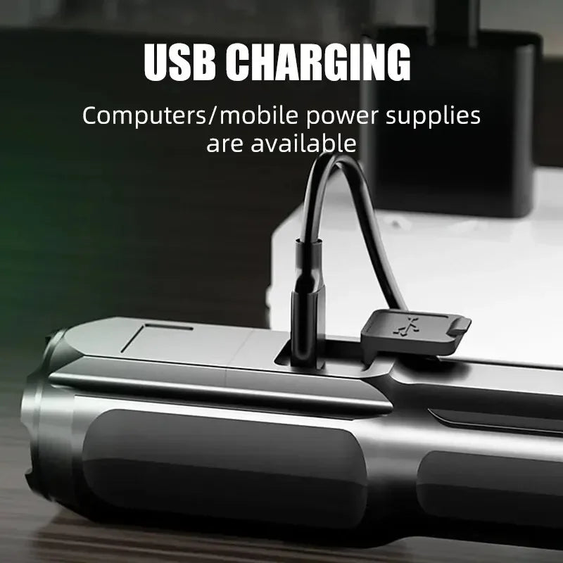 Lampe de poche LED puissante, Rechargeable par USB, batterie au Lithium intégrée, étanche, Zoom, pêche, chasse, Camping, lampe de poche tactique