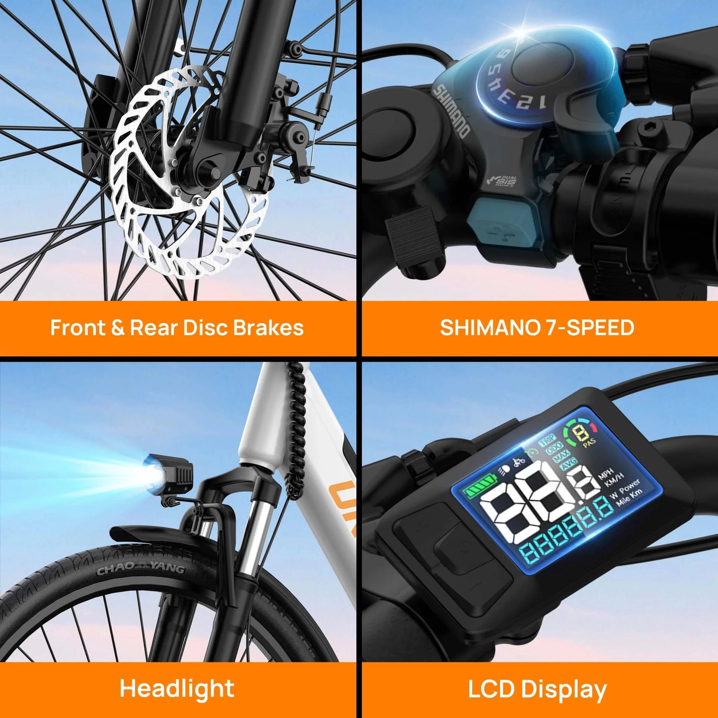 26x2 inch 750W Electric Bicycle Tires, 48V, 10.4ah, Detachable LCD Display, 20MPH Speed, 7-Speed Hydraulic Disc Brakes for Adults