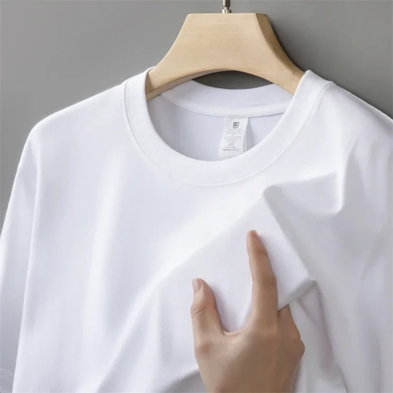 230g Men's Oversized Thick Crew Neck T-Shirt Summer Short Sleeve T-Shirt Pure Cotton Solid Color Top Casual Versatile T-Shirt