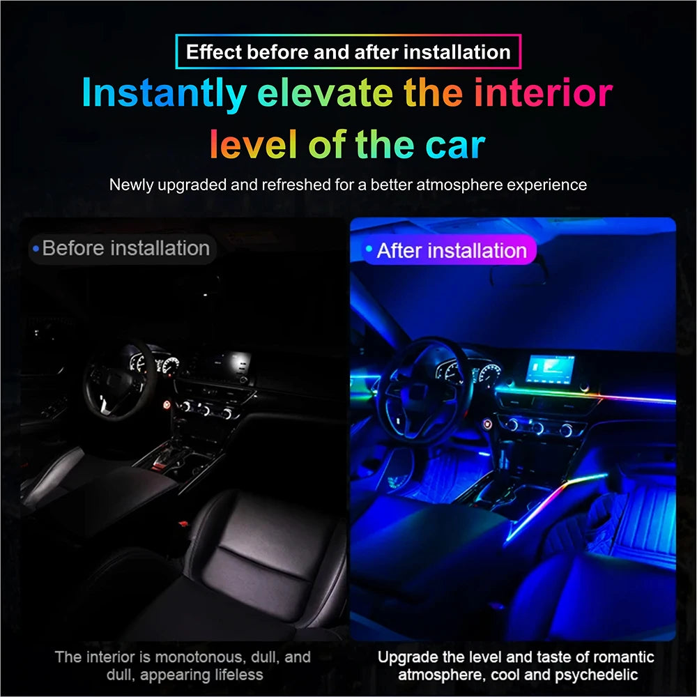 Lumières d'ambiance Led 18 en 1 pour voiture, symphonie, application Bluetooth, banderole de couleur RGB 214, bande acrylique ar
