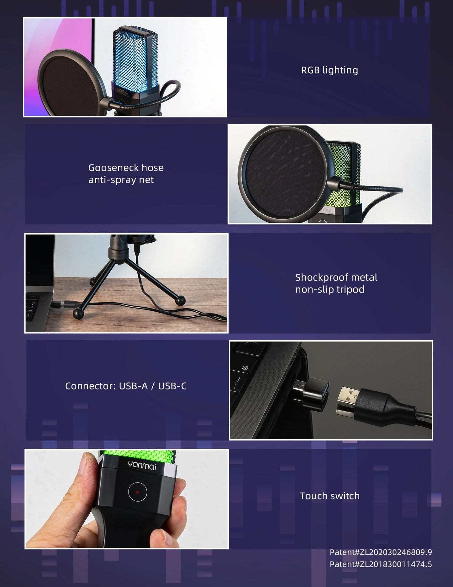 Microphone USB à condensateur pour gaming et podcast – Micro filaire pour PC, streaming et karaoké