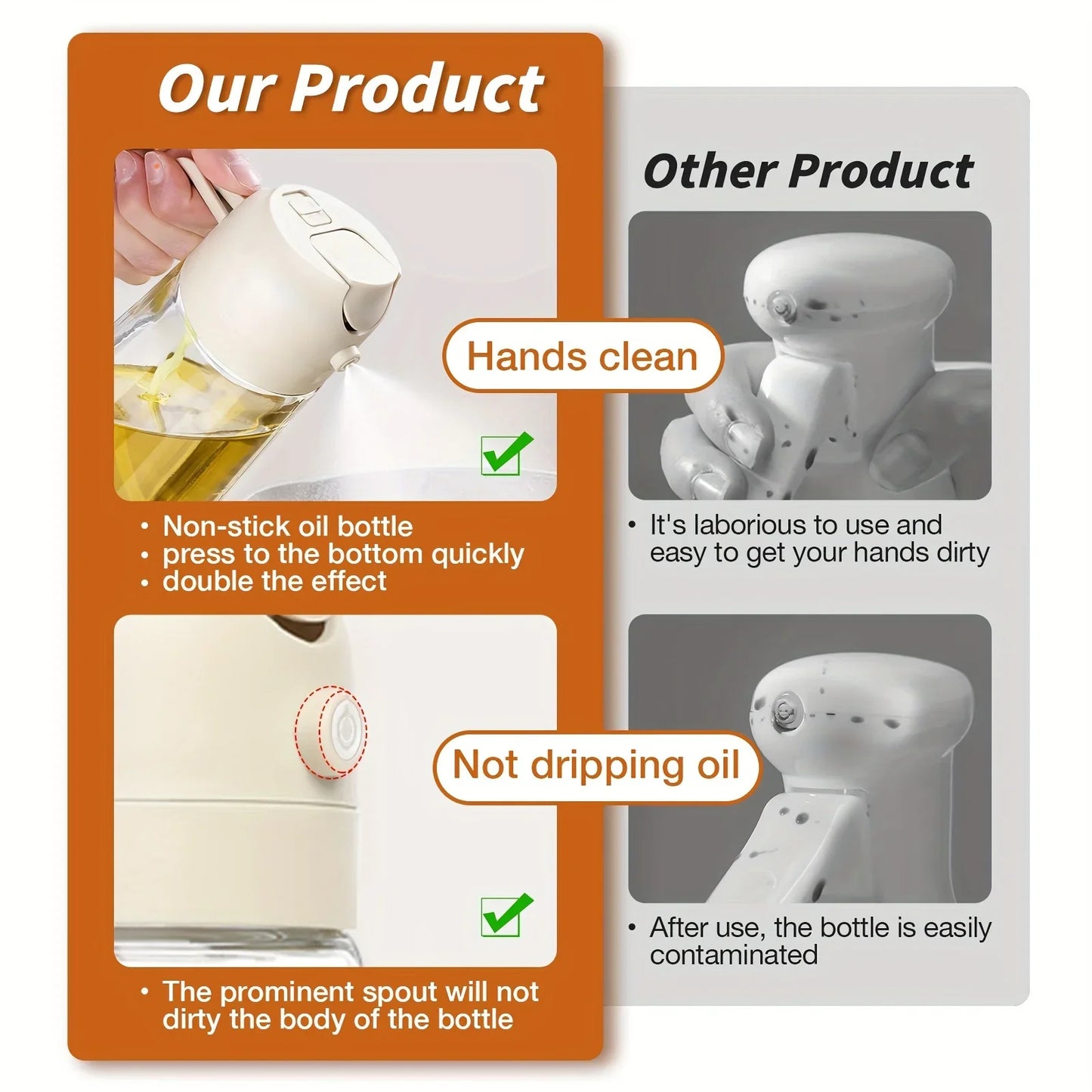 Pulvérisateur d'huile de cuisine en plastique 2 en 1, 500 ml, flacon pulvérisateur d'huile d'olive, distributeur d'huile pour barbecue, cuisson, rôtissage, pique-nique, outil de cuisine