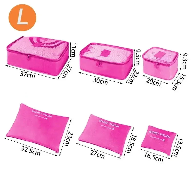 Organizador de viaje de gran tamaño, 6 piezas, maleta portátil, ropa, zapatos, neceser de maquillaje, organizador de equipaje, bolsa de almacenamiento de viaje