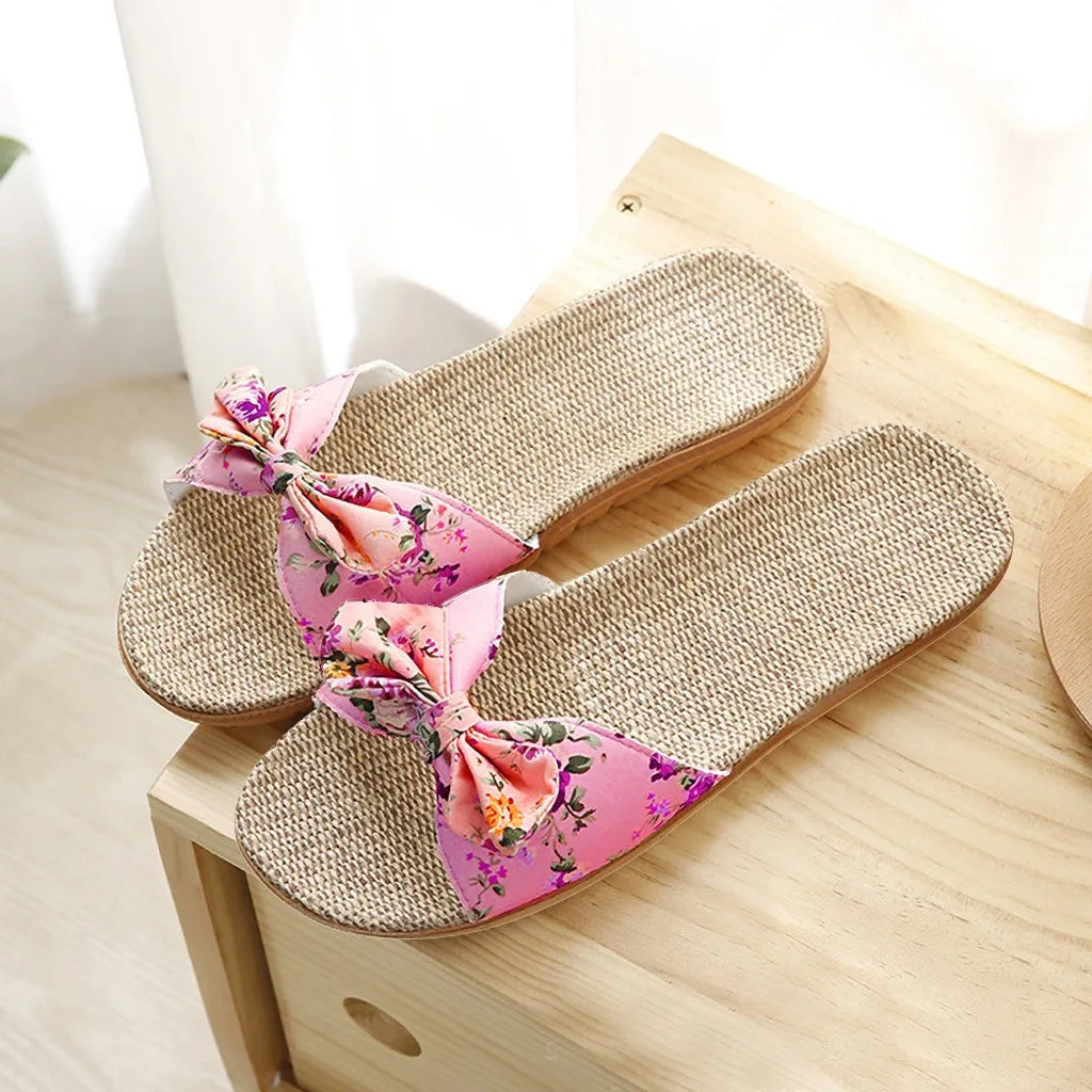 Tongs en Lin Nœud Papillon Femme — Légères & Naturelles Été