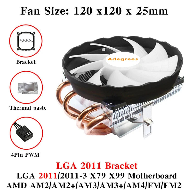 Refroidisseur de processeur 4 caloducs, 3 broches/4 broches, 120MM, accessoires PC, ventilateur pour Intel LGA 1366 1150 1151 1155 1200 1700 2011 X79 X99 AM3 AM4 AM5