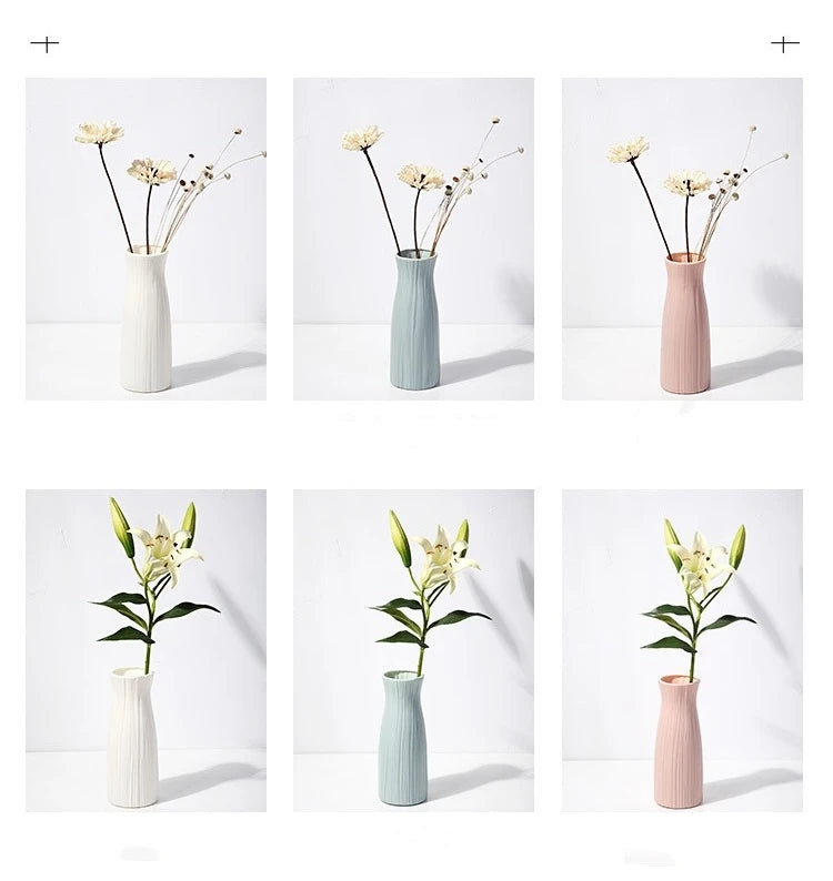 Vase nordique en plastique – Petit pot de fleurs décoratif pour salon, style moderne