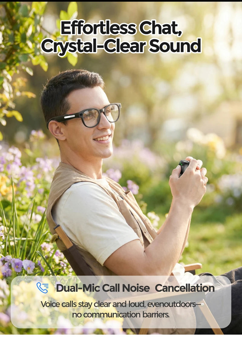 Lunettes intelligentes IA 2026 — traduction IA, caméra HD 8MP, vidéo 4K, appel Bluetooth, enregistrement, musique