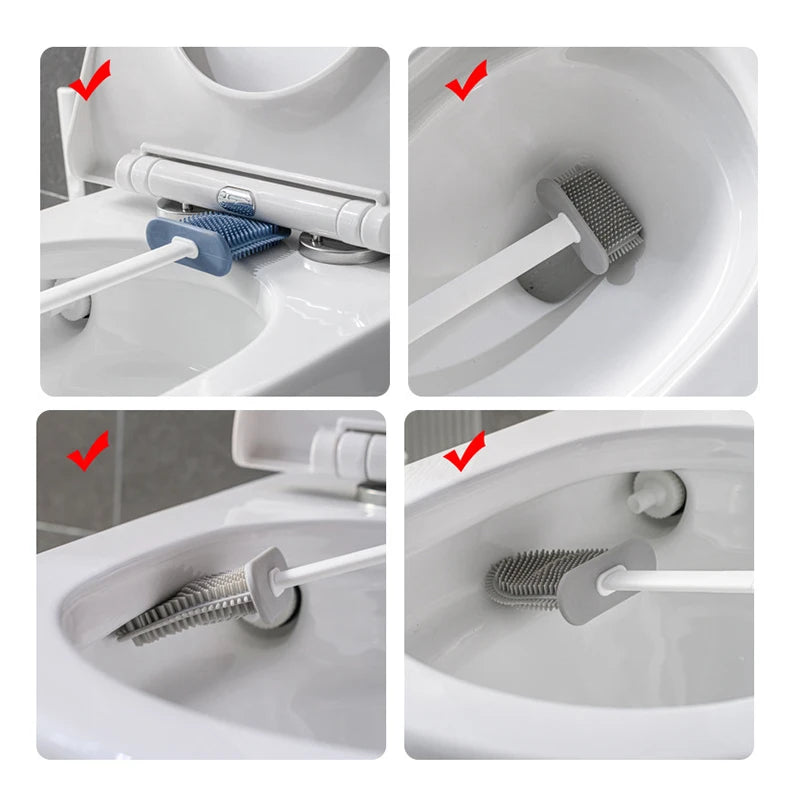 Brosse de toilette murale avec support, brosse de toilette en silicone à long manche, poils souples, accessoires pour livres et WC