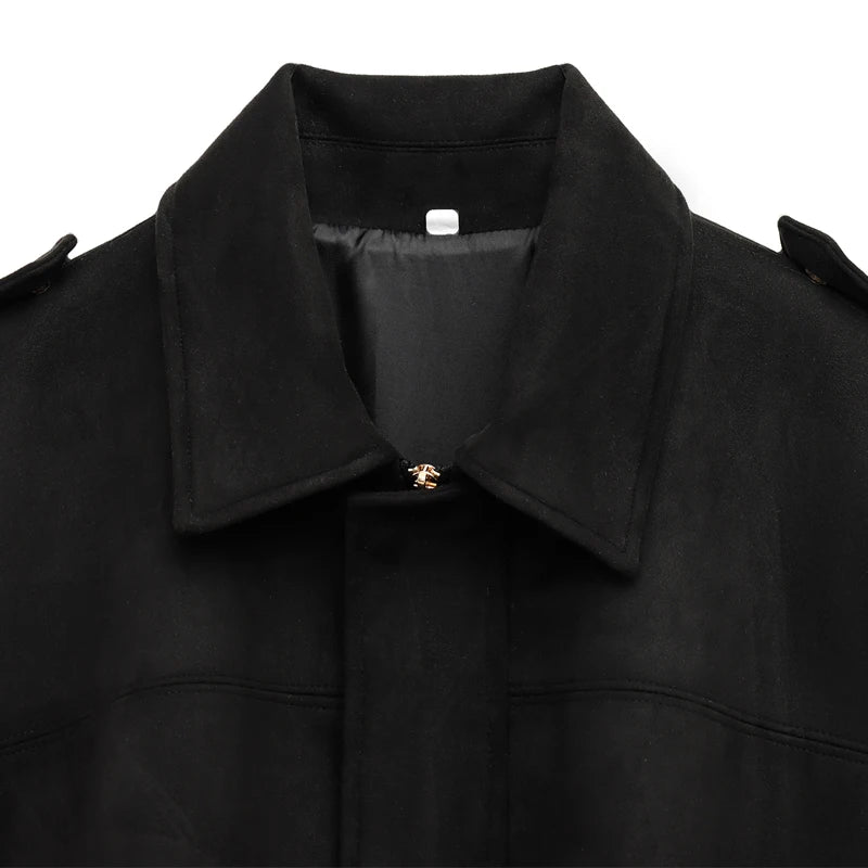 HXAO femmes Bomber veste revers fermeture éclair manches longues veste en daim femmes 2025 haute rue recadrée vestes de course manteaux vêtements d'extérieur