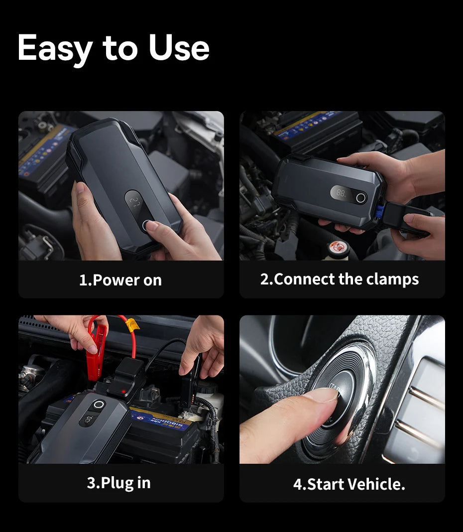 Baseus 20000mAh démarreur de saut de voiture batterie externe 2000A 20000mAh chargeur de batterie de voiture Auto Booster d'urgence dispositif de démarrage démarrage de saut