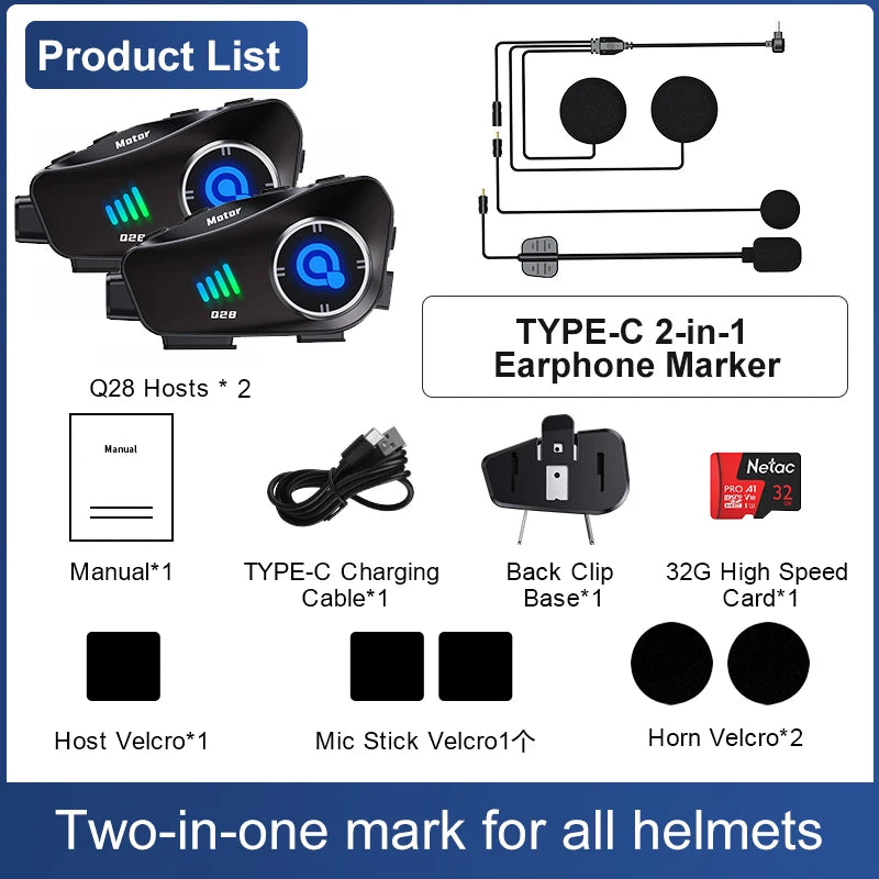 Casque de moto Bluetooth mains libres — étanche, vidéo 1080P, dashcam intégrée, carte TF