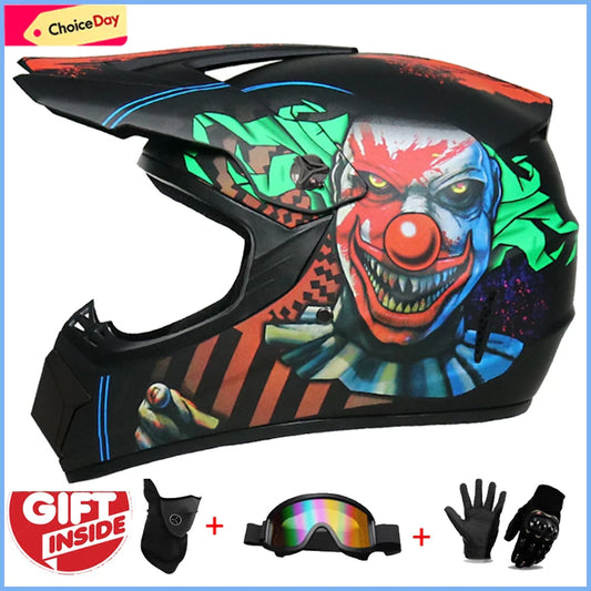 Kids Full Face Motorcycle Helmet, Youth Motocross Helmets, Off-Road Goggles, Cycling Protective Gloves