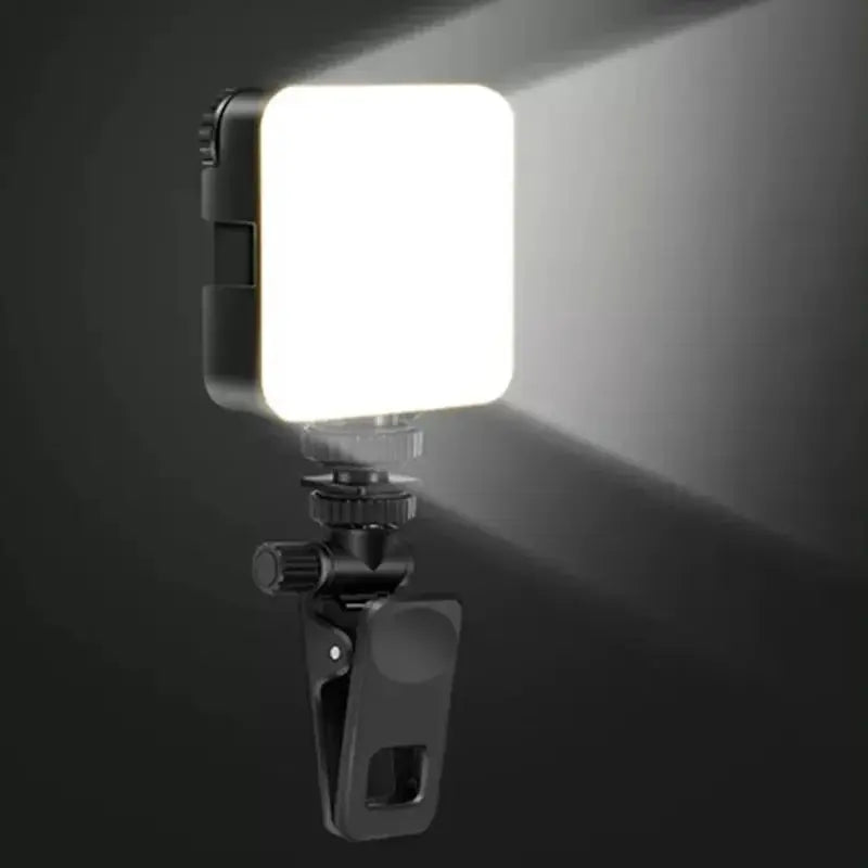 Lumière de remplissage portable avec pince, trépied et perche – Éclairage réglable pour selfie et vidéo