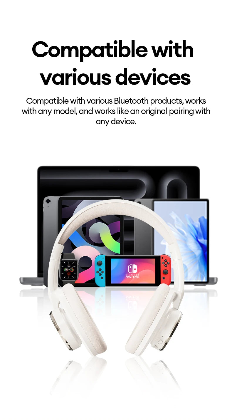 Casque gaming sans fil Bluetooth 6.0 — pliable, sport, micro HD, supra-auriculaire, cadeau