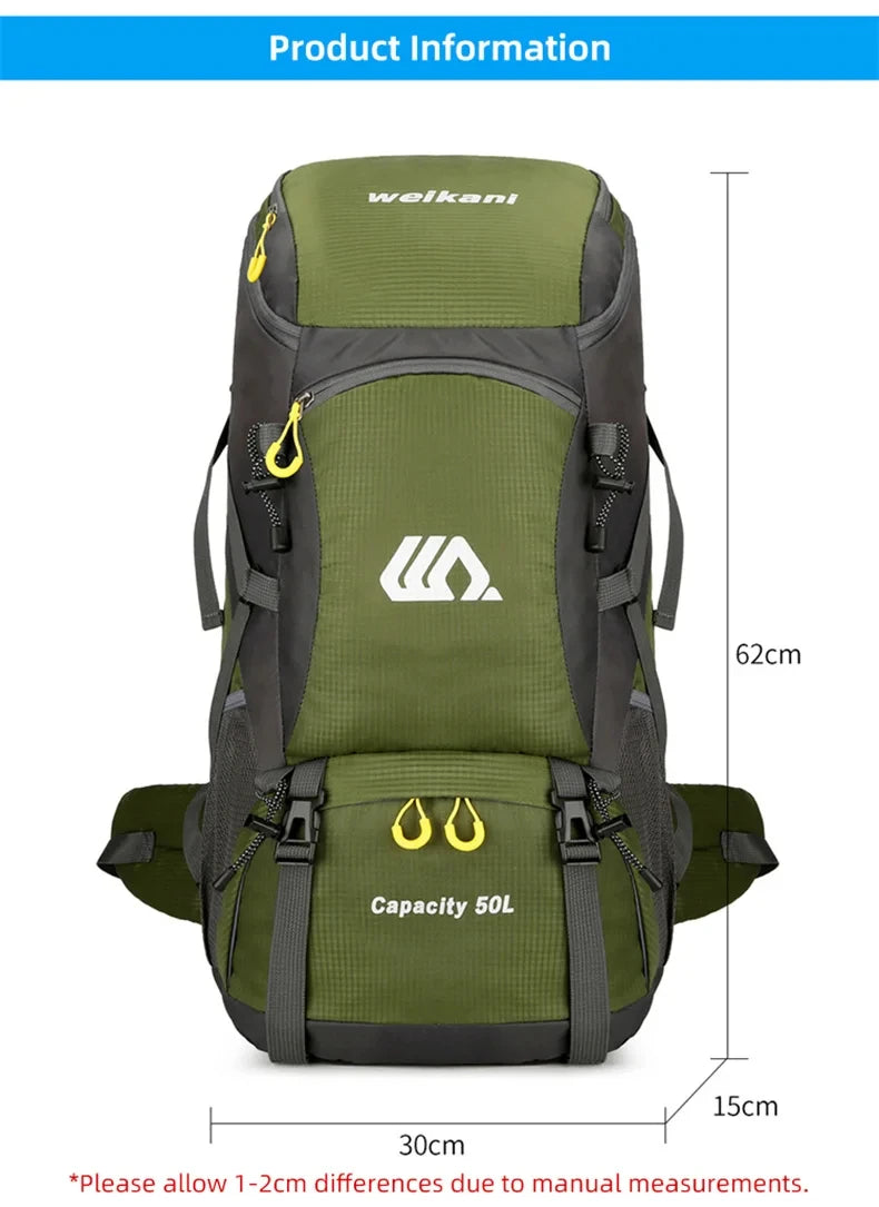Sac à dos d'escalade en nylon pour homme, sac à dos de camping, sac à dos de randonnée, sports de plein air, canadisme, trekking initié, sac à dos de voyage, 50l