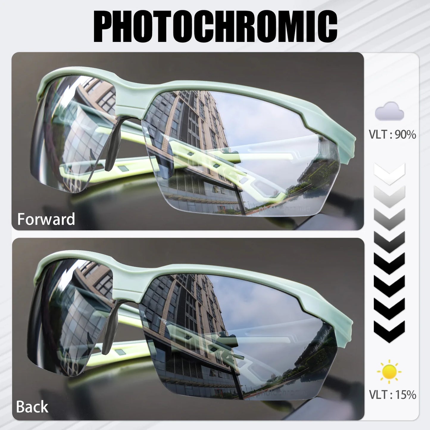 Lunettes de cyclisme photochromiques UV400 — sports de plein air, course, VTT, vélo de route, hommes et femmes