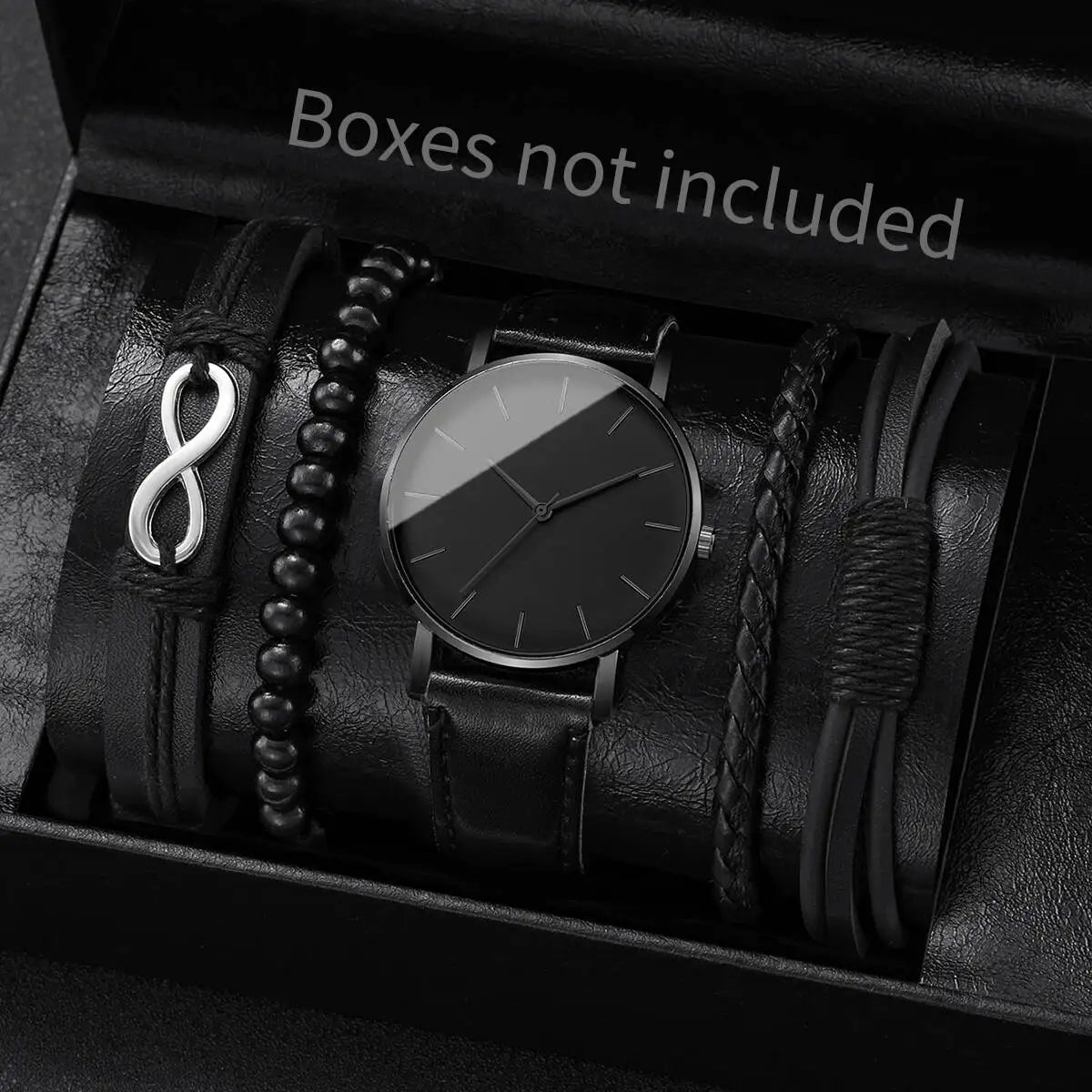 4/5PCS Trendy Men's Watches, Casual City Watches, Leather Strap, Quartz Men's Watch, Vintage Bracelet Set, Reloj Hombre (without box)