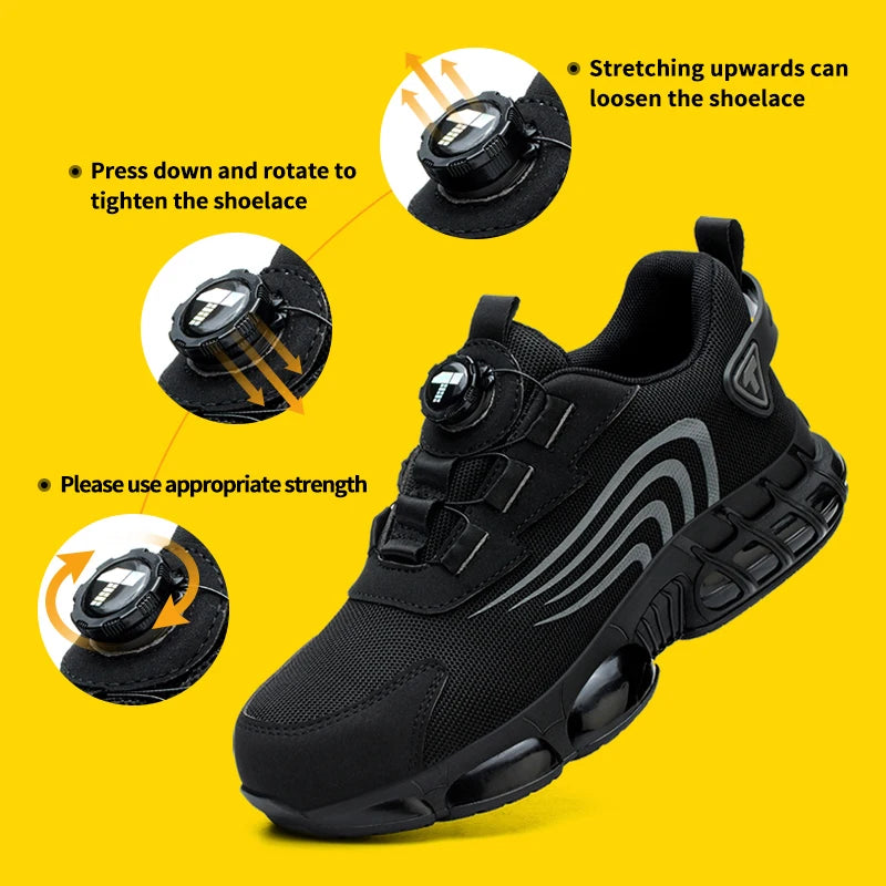 New Men's Rotary Knob Safety Shoes, Anti-Impact and Anti-Puncture Work Shoes, Fashionable Men's Sports Shoes with Professional Safety