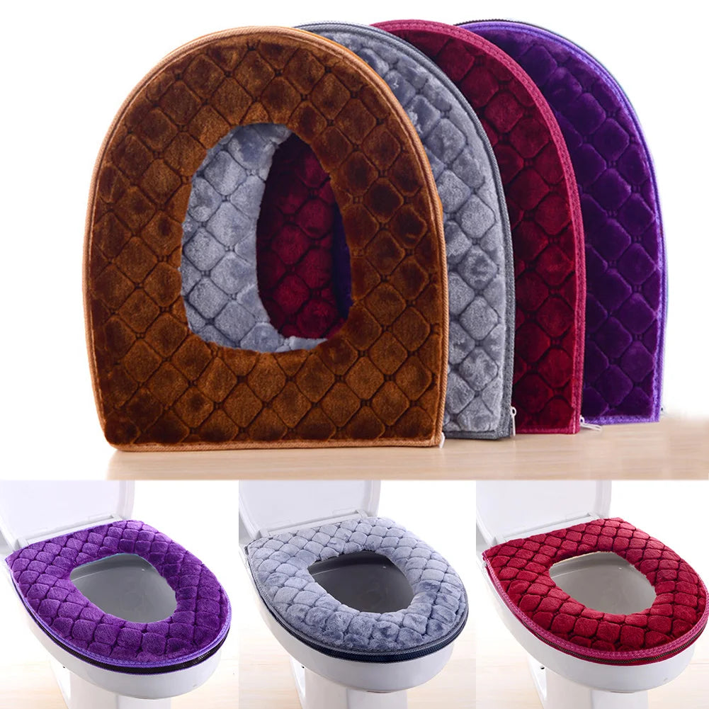 Housse Siège Toilette Peluche Douce Hiver — Lavable Forme O 37x44cm Salle Bain